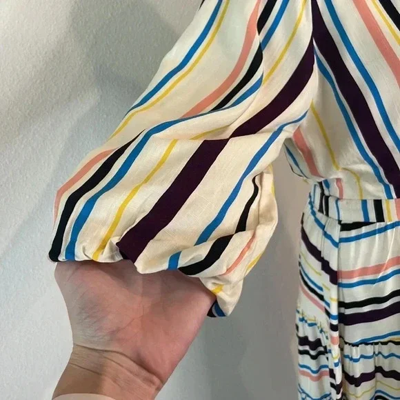 LOST + WANDER REVOLVE CORY Cream Blue STRIPED Boho MINI DRESS - Picture 5 of 16
